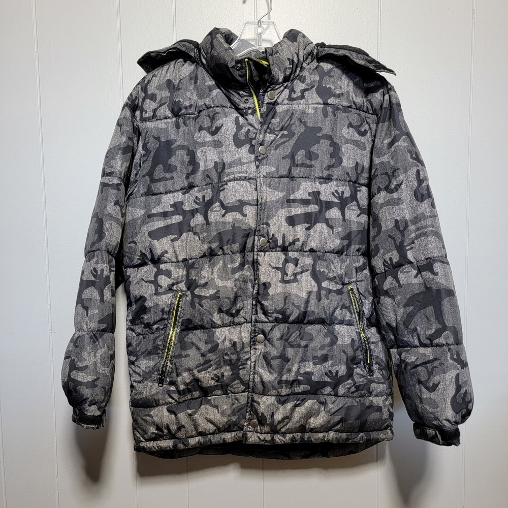 GapKids Gray Camo Puffer Jacket Detachable Hood Fleece Lined XXL 13 Yrs